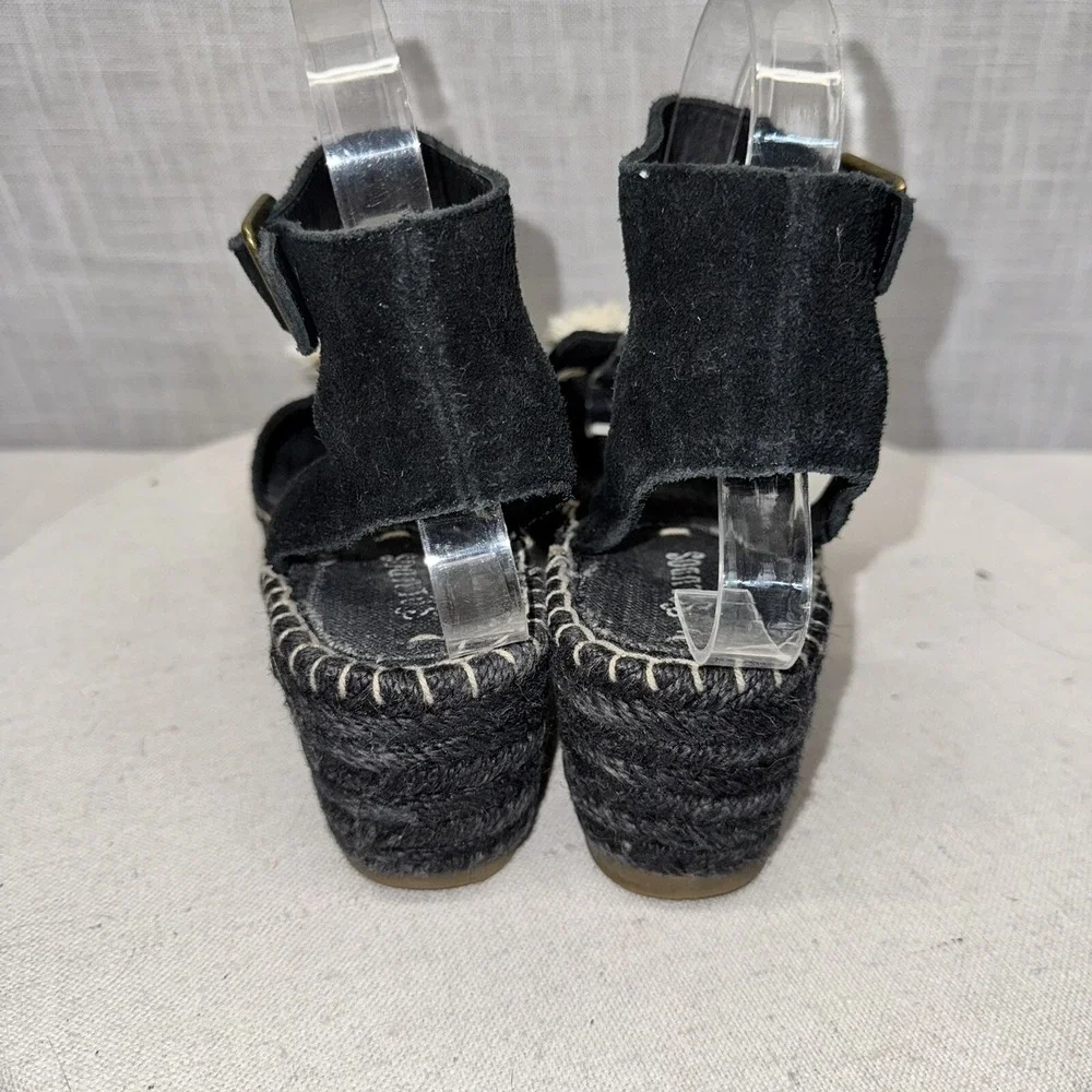 Soludos Tassel Espadrille Sandals Wmns 7 Black Suede Wedge Platform Boho Coastal